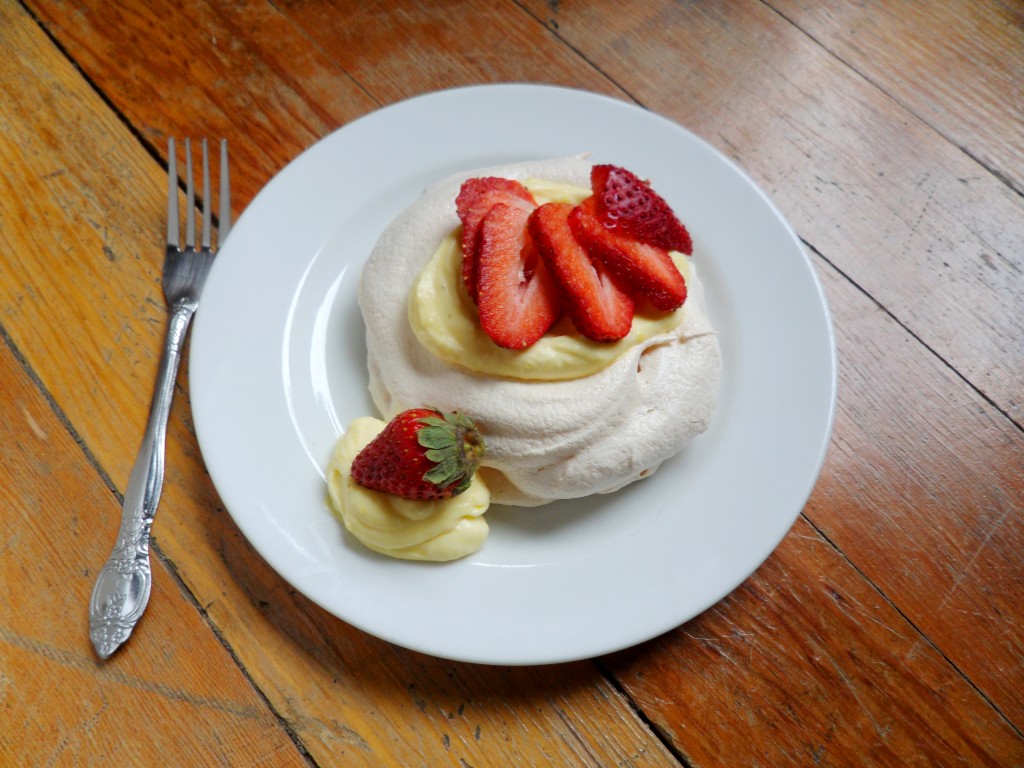 petite pavlova with lemon cream and fresh fruit